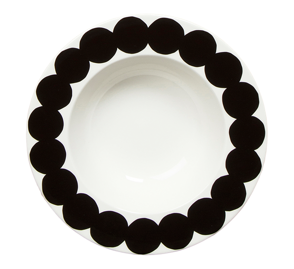 Räsymatto tallerken dyp hvit sort fra Marimekko