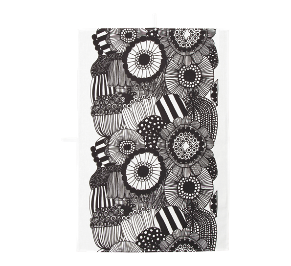 Siirtolapuutarha kjøkkenhåndkle hvit sort fra Marimekko