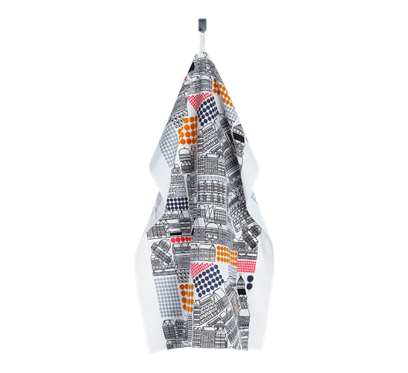 Puisto Osasto kjøkkenhåndkle hvit sort blå fra Marimekko