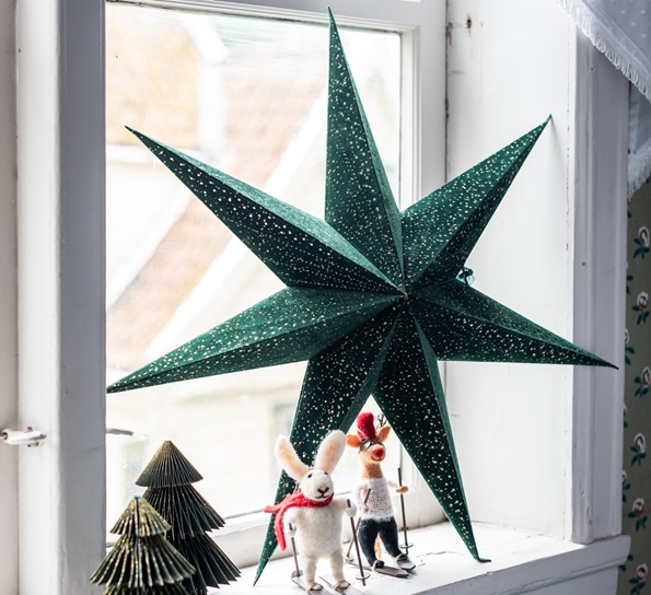 Velurstjerne grønn med gullglitter 60 cm fra Und