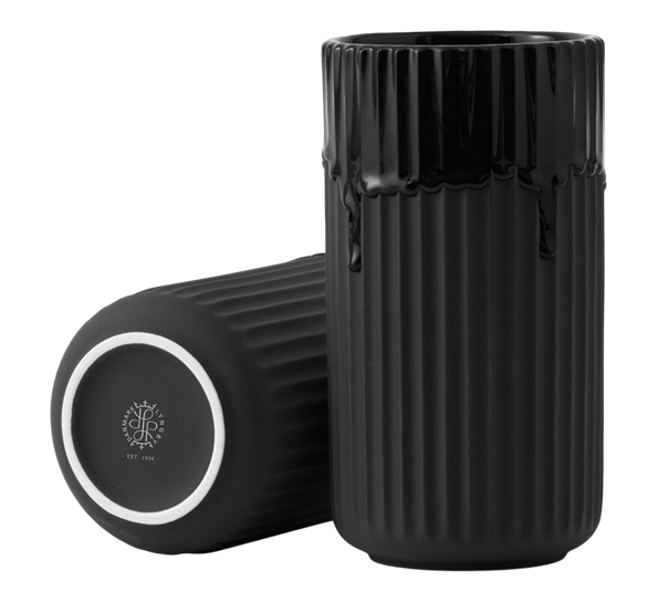 Lyngbyvase 20 cm sort med renneglasur fra Lyngby Porcelæn