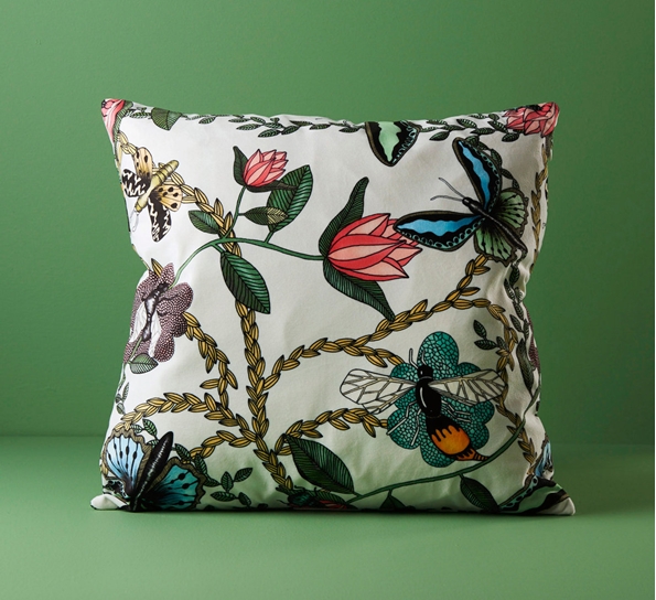 Bugs & Butterflies fløyelspute 48x48 cm offwhite