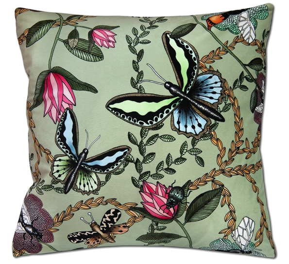 Bugs & Butterflies fløyelspute 48x48 cm grønn