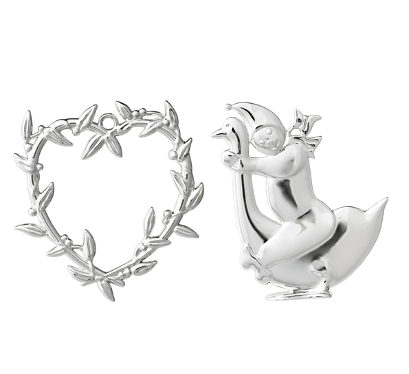 Karen Blixen sett hjerte misteltein og gutt og gås H7 forsølvet fra Rosendahl