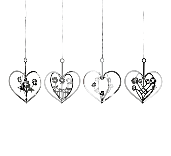 Sølvhjerte med blomster 4-pk 6 5cm fra Jette Frölich