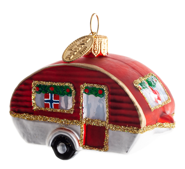 Julekule campingvogn med norske flagg 6 cm fra Brink Nordic