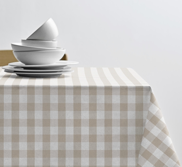 Gingham akrylduk med antiskli beige pr meter fra Södahl
