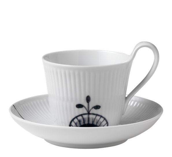 Sort Mega Riflet kopp med skål fra Royal Copenhagen