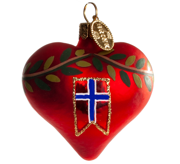 Julekule hjerte norsk flagg rødt 5x6 cm fra Brink Nordic