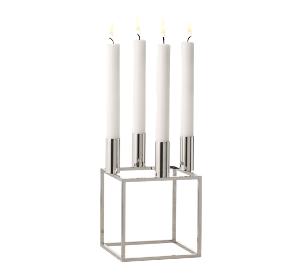 Kubus 4 lysestake nikkel fra By Lassen