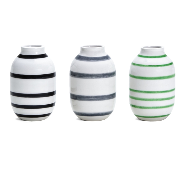 Omaggio miniatyrvaser sort grå grønn 3 pk fra Kähler