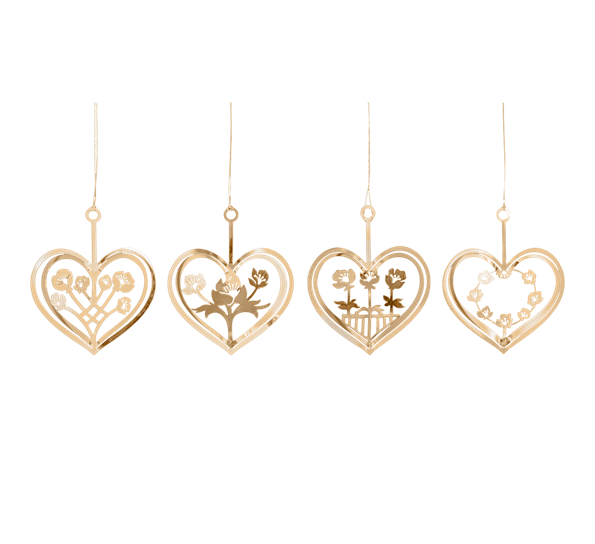 Hjerter med blomster gull 4pk fra Jette Frölich