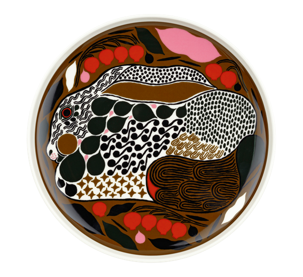 Oiva Rusakko asjett 20 cm hvit brun mørkegrønn rød fra Marimekko