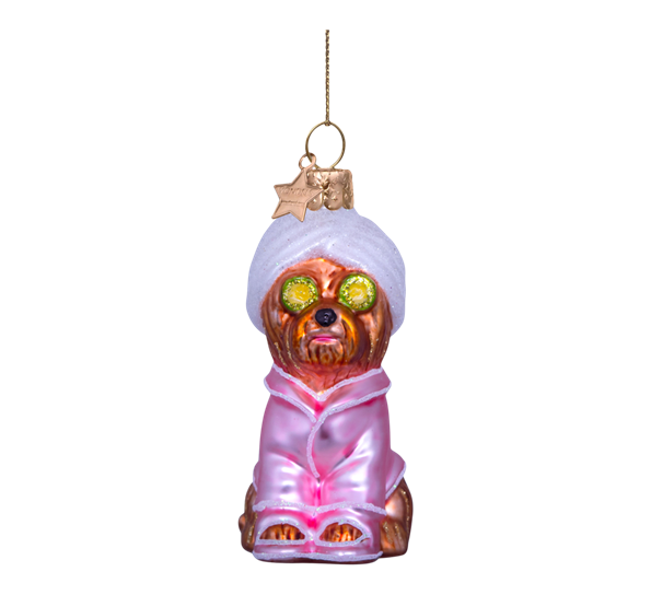 Glassornament hund spa 9,5 cm Vondels