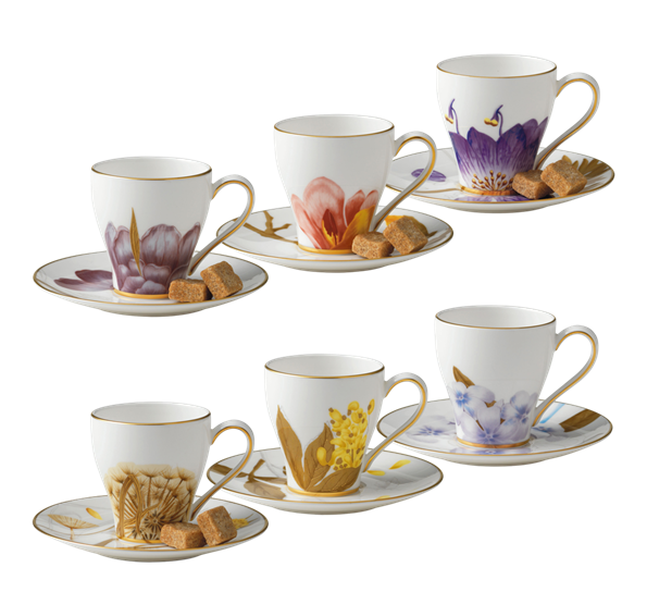 Flora mokkakopp med skål 10 cl 6stk fra Royal Copenhagen