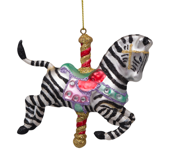 Glassornament karusell-zebra sort og hvit H10 cm fra Vondels