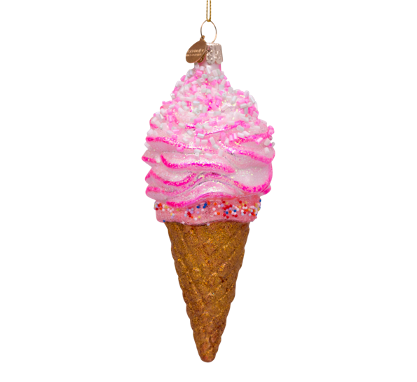 Glassornament iskrem rosa H15 cm fra Vondels