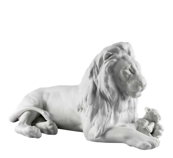 Lion with cub hvit Lladro