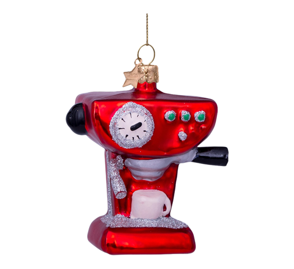 Glassornament kaffemaskin rød H9 cm fra Vondels