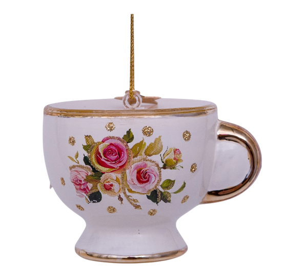 Glassornament kopp med rosedekor H5 cm fra Vondels