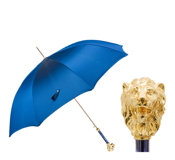 Paraply lang med løvehode gull blå fra Pasotti Ombrelli