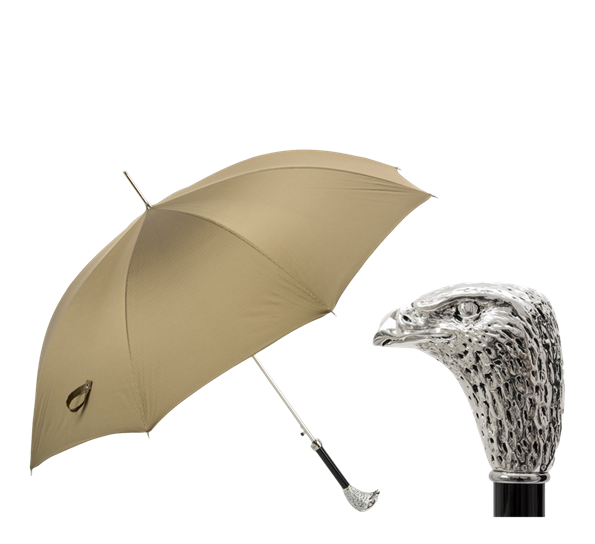 Paraply lang med ørnehode sølv beige fra Pasotti Ombrelli