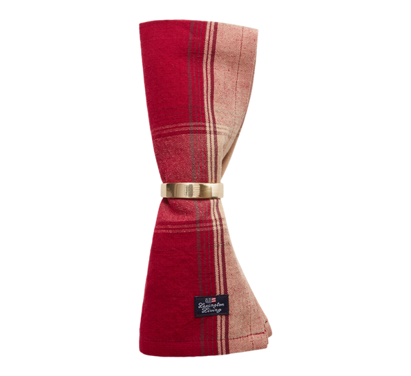 <p>Checked lin- og bomullserviett rød beige 50x50 cm fra Lexington</p>

