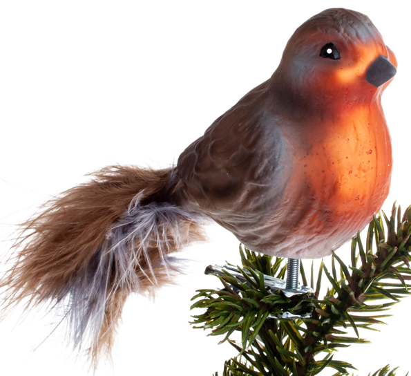 Julekule rødstrupe på klype 15 cm fra Brink Nordic