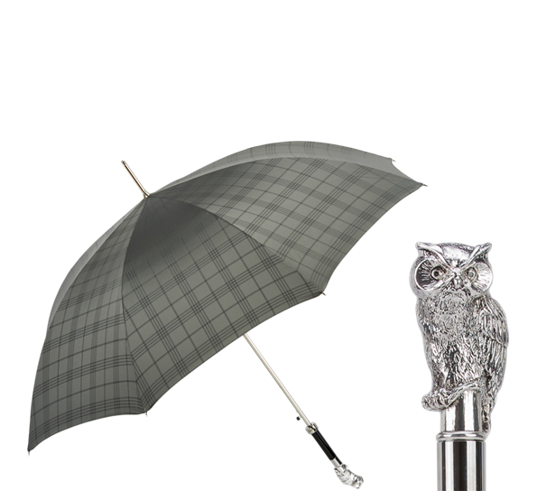 Paraply lang med ugle grårutete sølv Pasotti Ombrelli