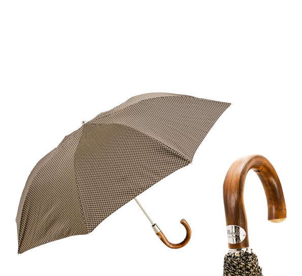 Paraply kort Pied de Poule beige sort Pasotti Ombrelli