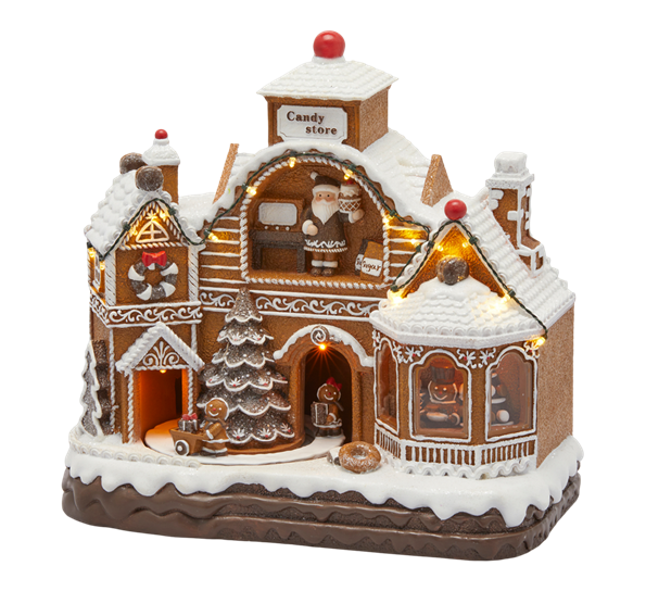 Julelandsby Candy Store LED-lys spilledåse 30 cm hasselnøtt EDG Enzo de Gasperi