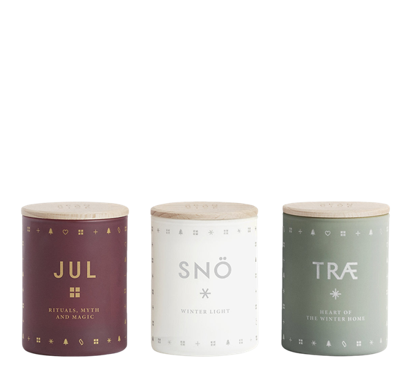 Ønske duftlys gavesett med snø, tre og jul Skandinavisk