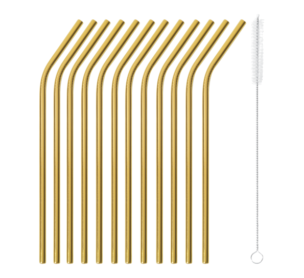 Metallsugerør bøyd 12 pk med børste 21,5 cm forgylt stål fra Paderno