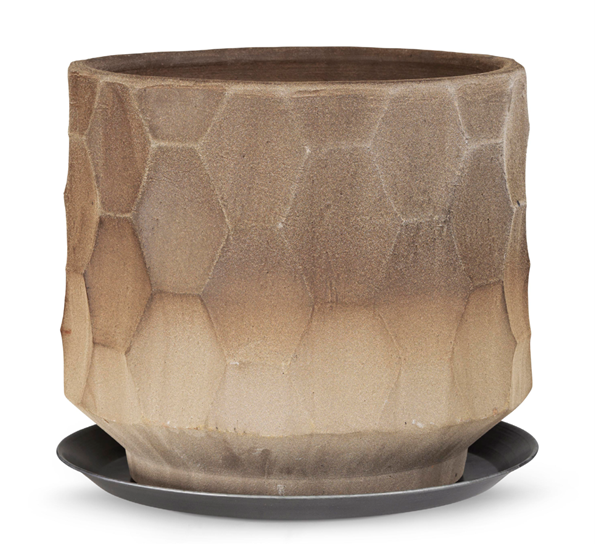 Gro blomsterpotte med fat ø34 cm lys sand fra Kähler
