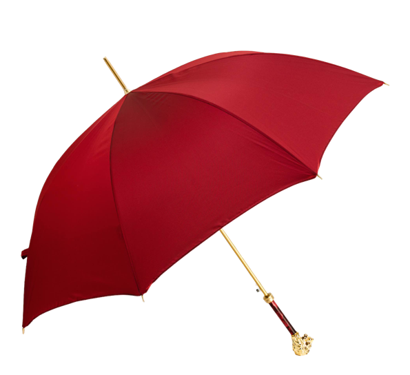 Paraply lang med løvehode gull rød fra Pasotti Ombrelli