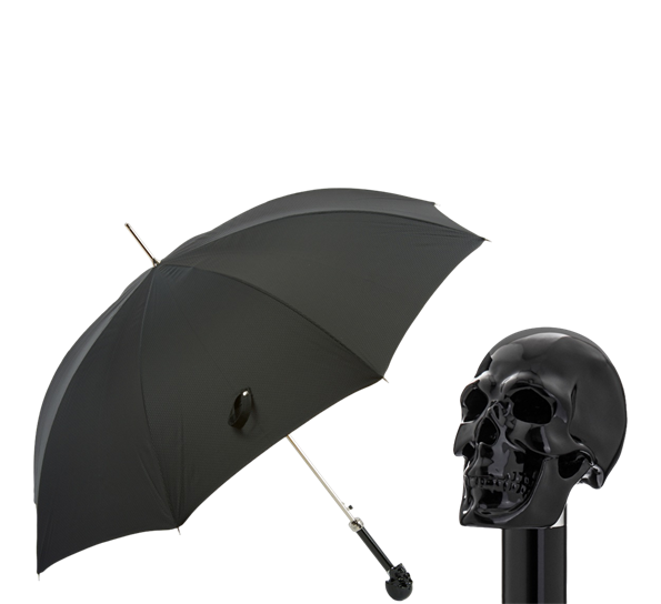 Paraply lang med hodeskalle sort sort fra Pasotti Ombrelli