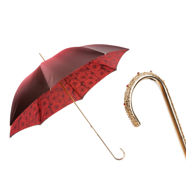 Paraply lang med røde roser rød fra Pasotti Ombrelli
