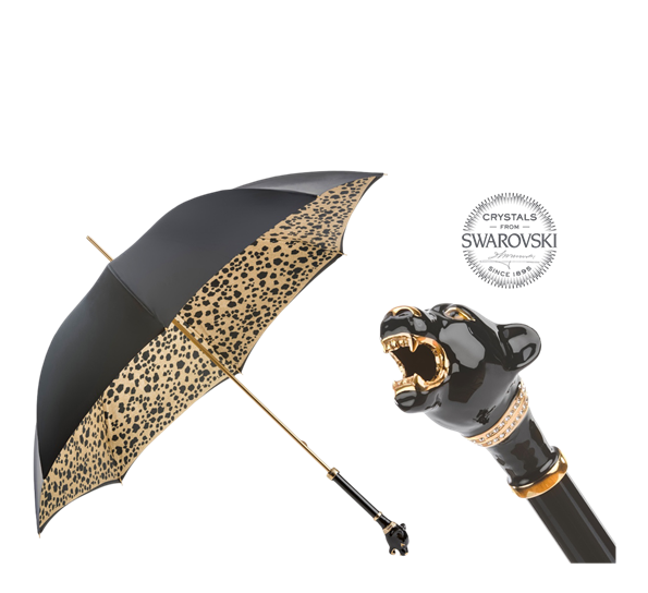 Paraply lang sort panter fra Pasotti Ombrelli