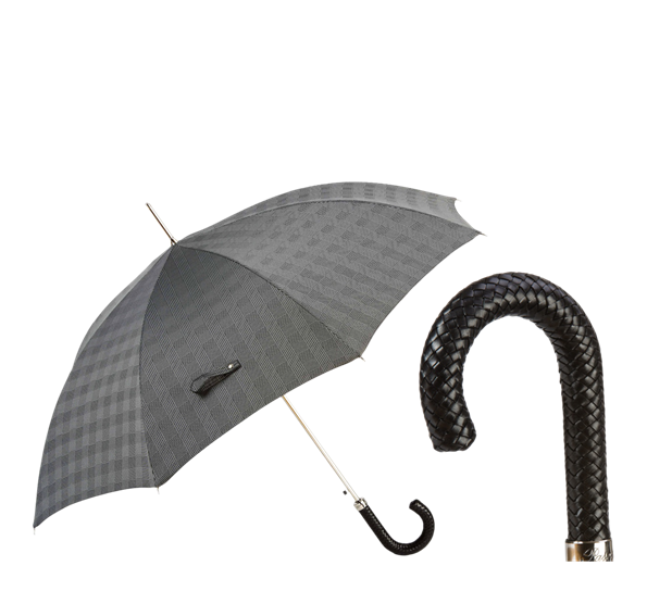 Paraply lang Milford med flettet skinn grå fra Pasotti Ombrelli