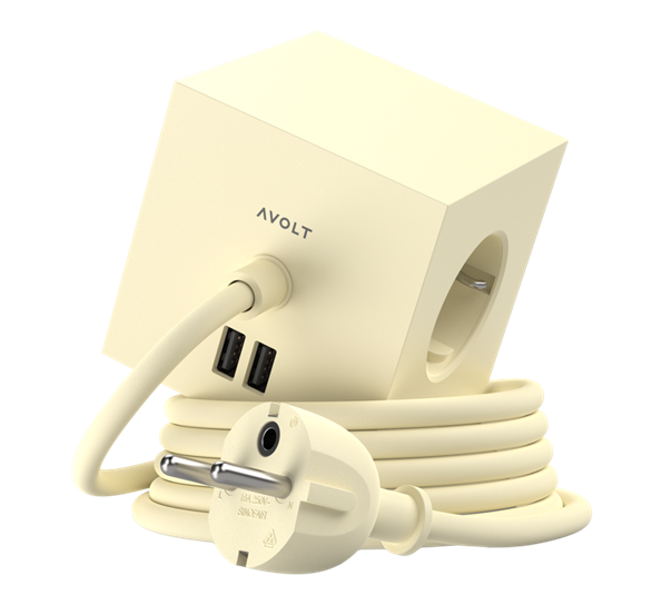 Square 1 ice yellow skjøteledning 1,8 meter med USB og magnet fra Avolt