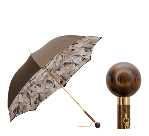 Paraply lang postkort brun fra Pasotti Ombrelli