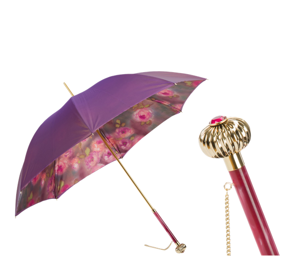 Paraply lang med roser lilla fra Pasotti Ombrelli