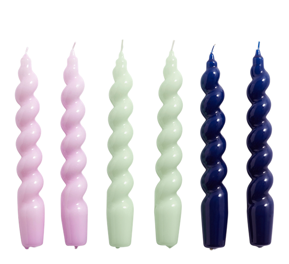 Spiral Candle stearinlys 6-pk lilla, mint, midnattsblå fra HAY