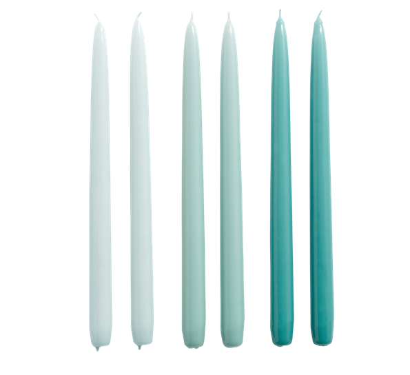 Conical Candle stearinlys 6-pk isblå, arctic blå og teal fra HAY