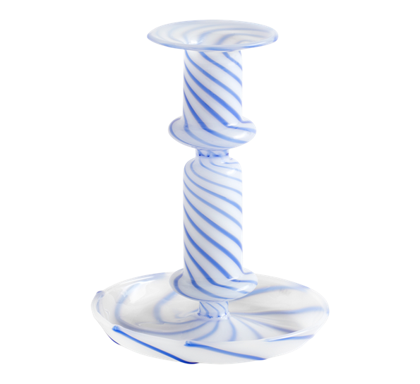 Flare Stripe lysestake h14 cm blå hvit fra HAY