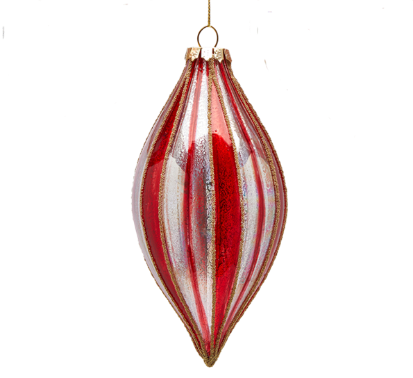Julekule avlang ø8 cm rød sølv EDG Enzo de Gasperi
