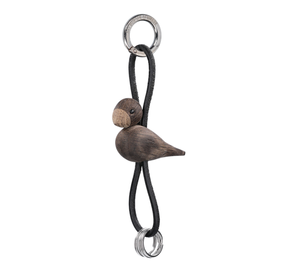 Nøkkelring fugl sølv med svart lær røkt eik fra Kay Bojesen