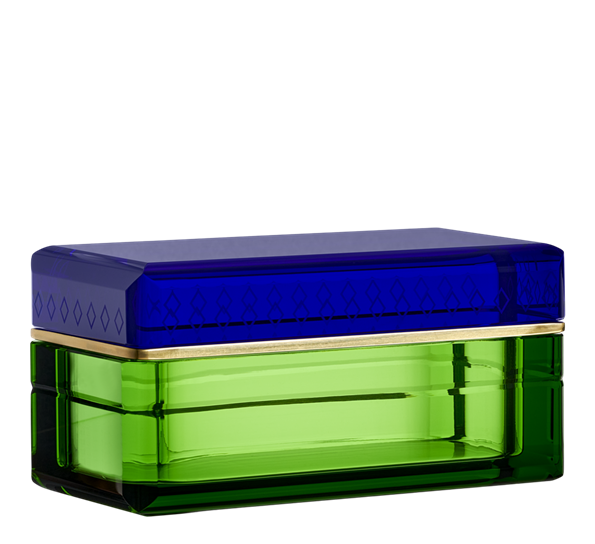 Krystallboks 18x9x9 cm blue green brass fra Reflections Copenhagen