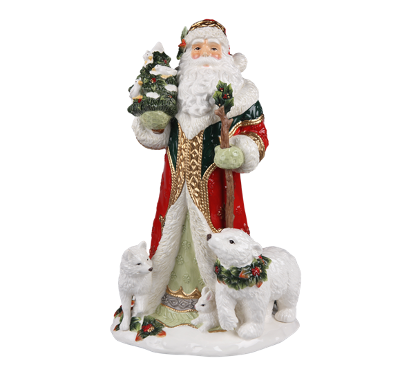 F&F Julenisse Santa In Winter Forest 46 cm fra Goebel