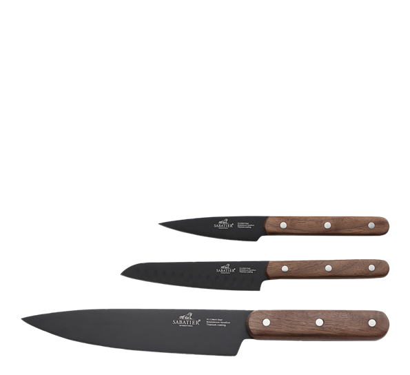Phenix knivsett 3 deler sort valnøttre fra Lion Sabatier